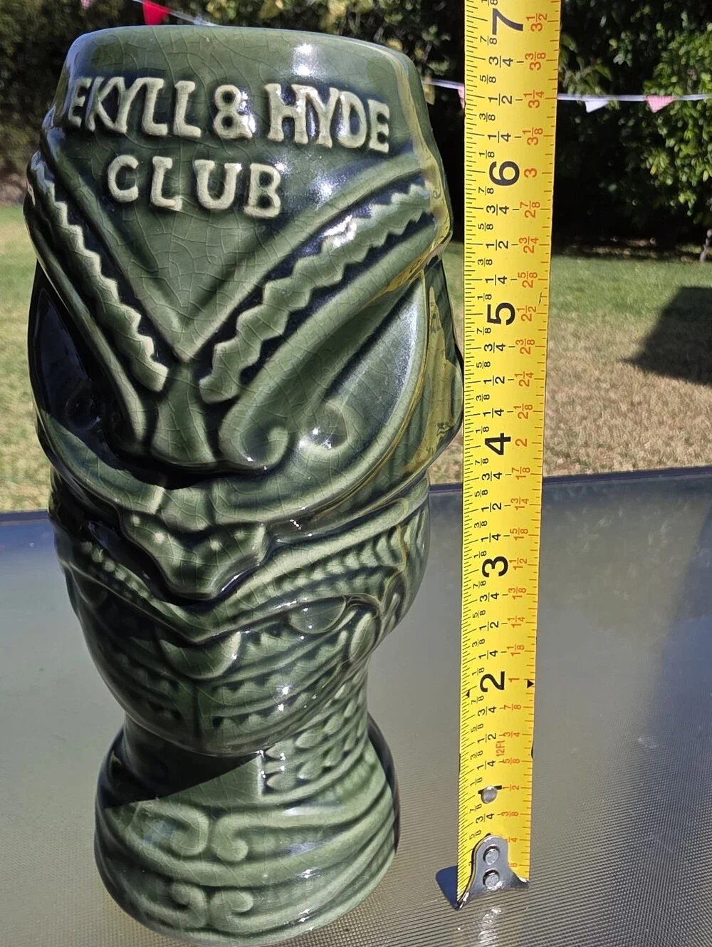 Vintage Jekyll & Hyde Club NYC Green Tiki Mug Headhunter 6.75”